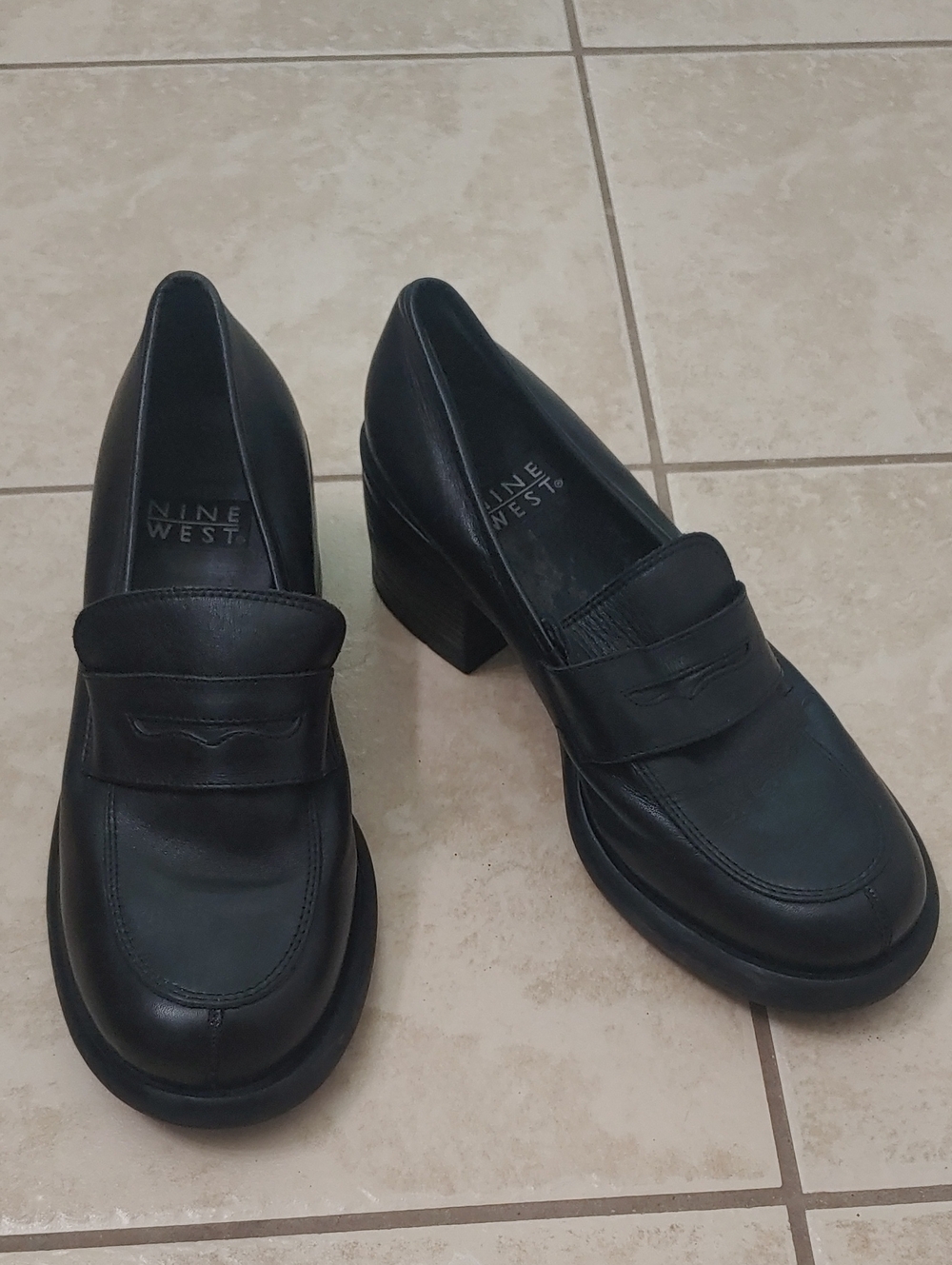 Vintage Y2K Nine West Chunky Platform Shoes Cloud 9 Black Leather Penny Loafers